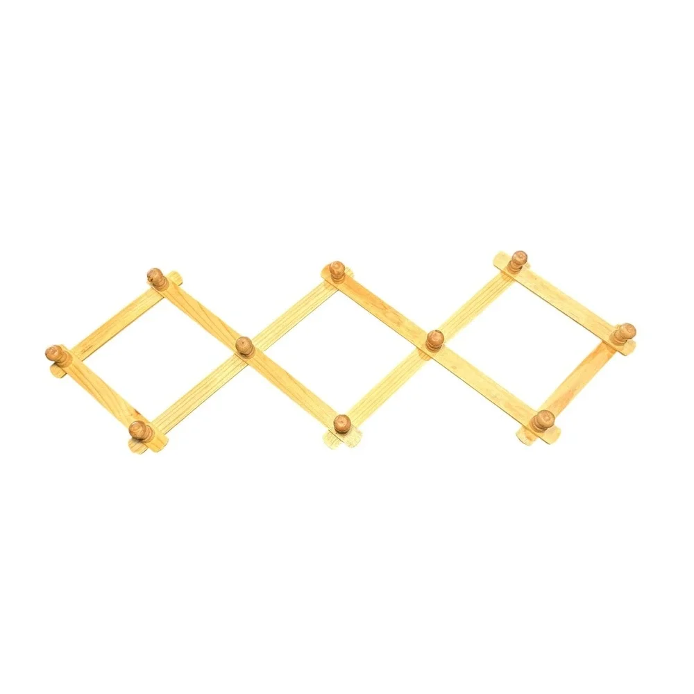 Vintage‎ Wooden Accordion Wall Rack Expandable 10 Peg Hook Hat Coat Cup Rack